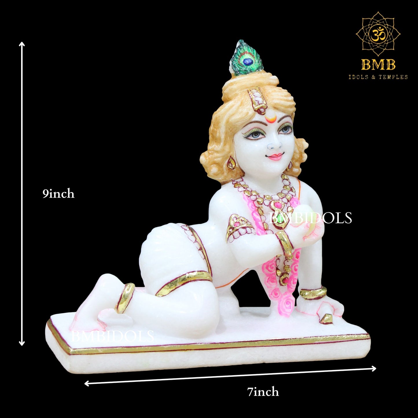 Marble Laddu Gopal Krishna Statue for Homes and Temples in 9inch