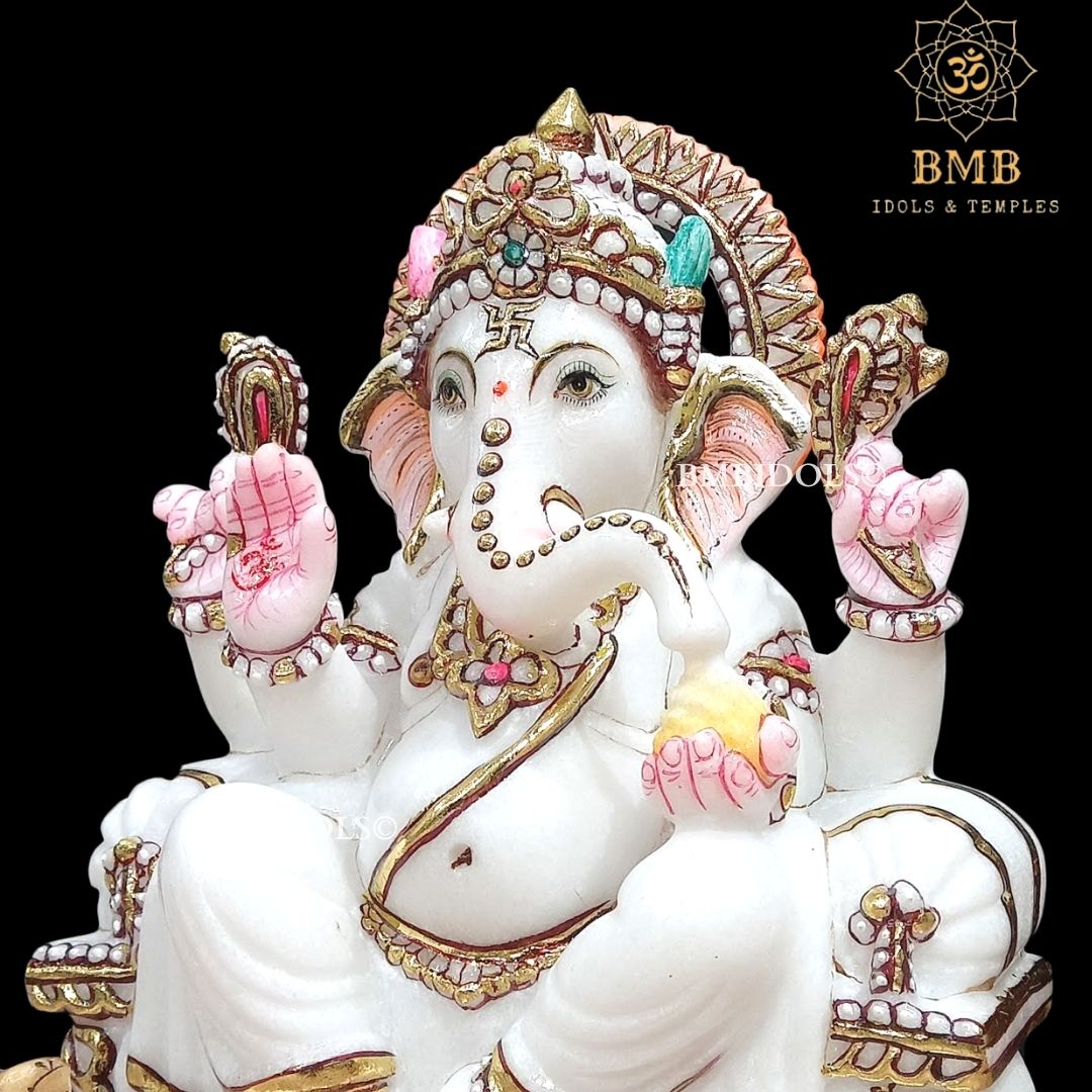 Marble Ganesha Murti in small size in pure white Marble in 9inch