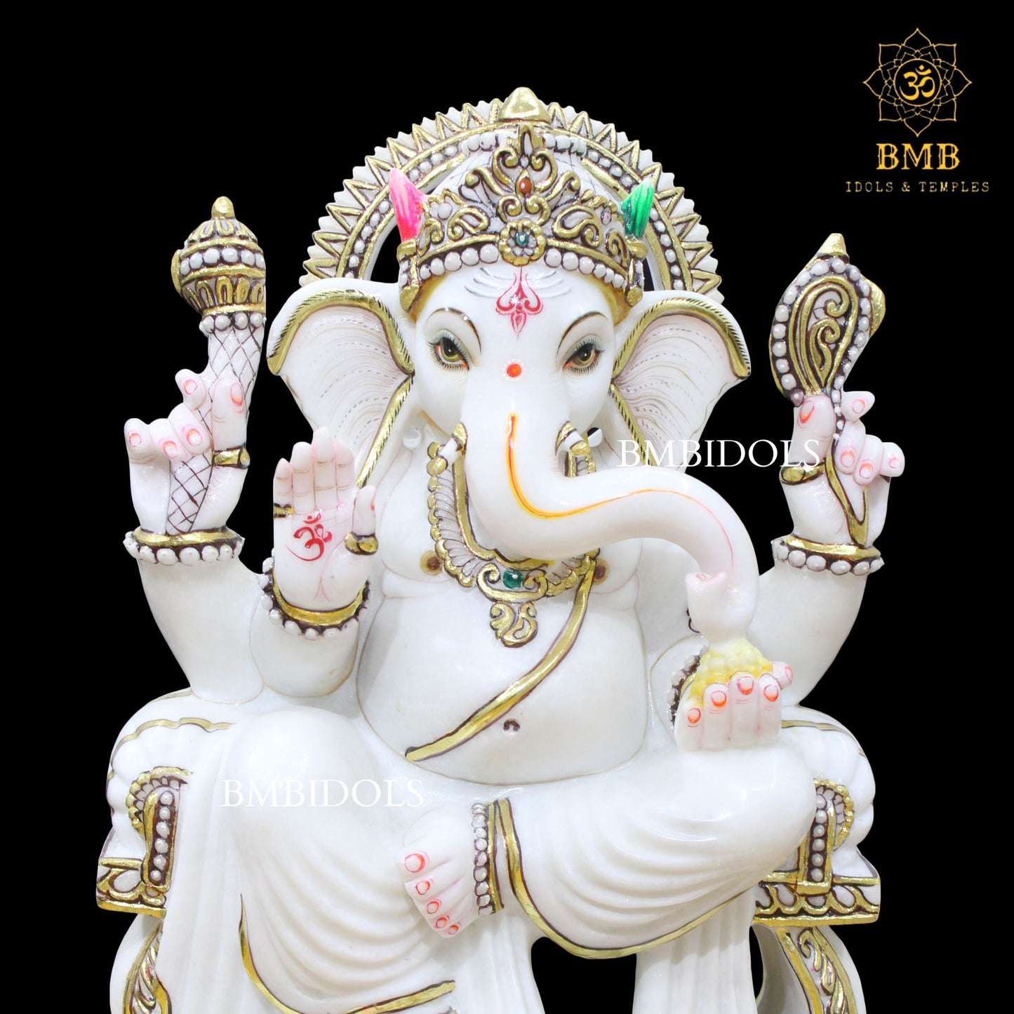 White Marble Ganesh Statue in 18inches for Home or Temples