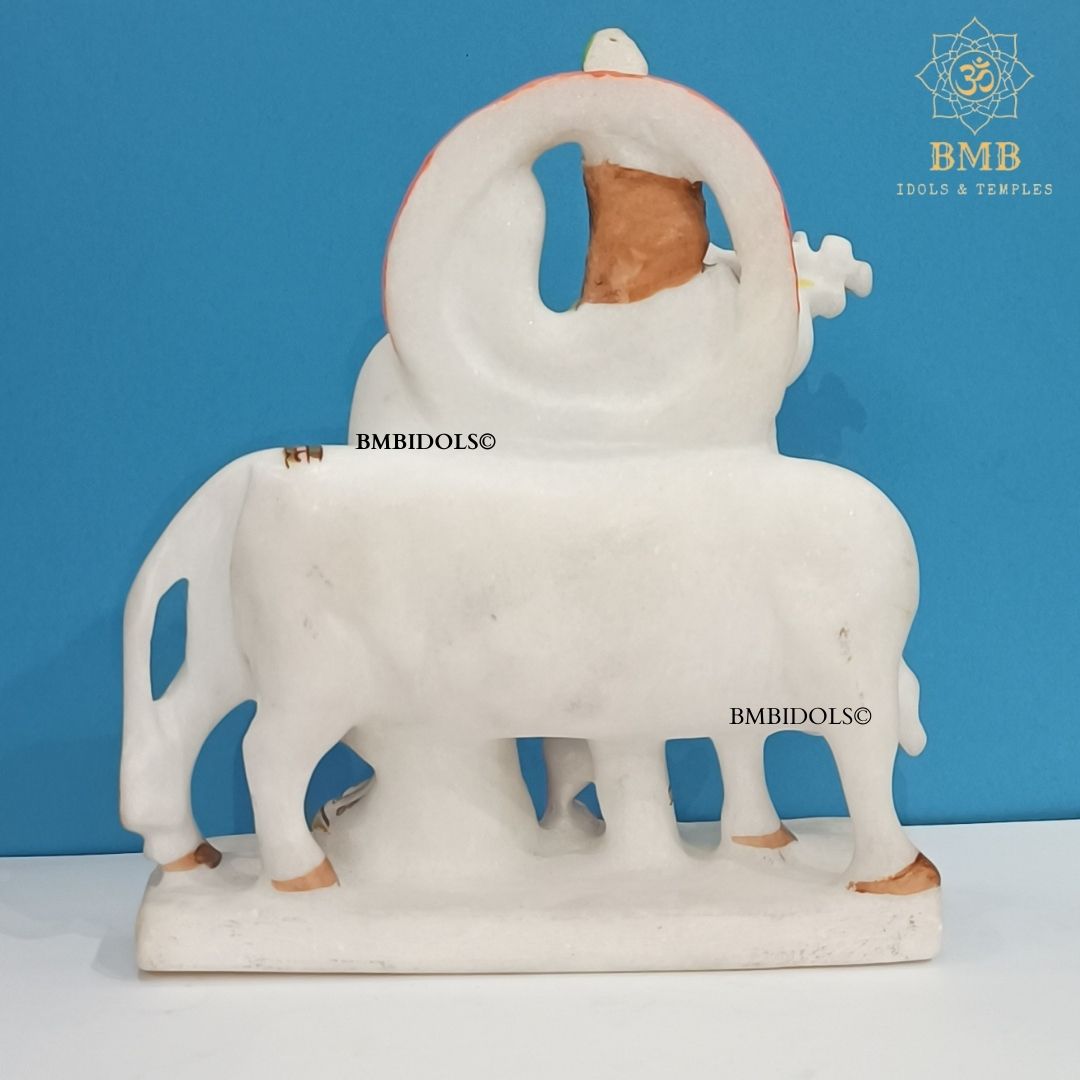 Marble Radha Krishna Statue with Cow made in Makrana Marble in 9inches