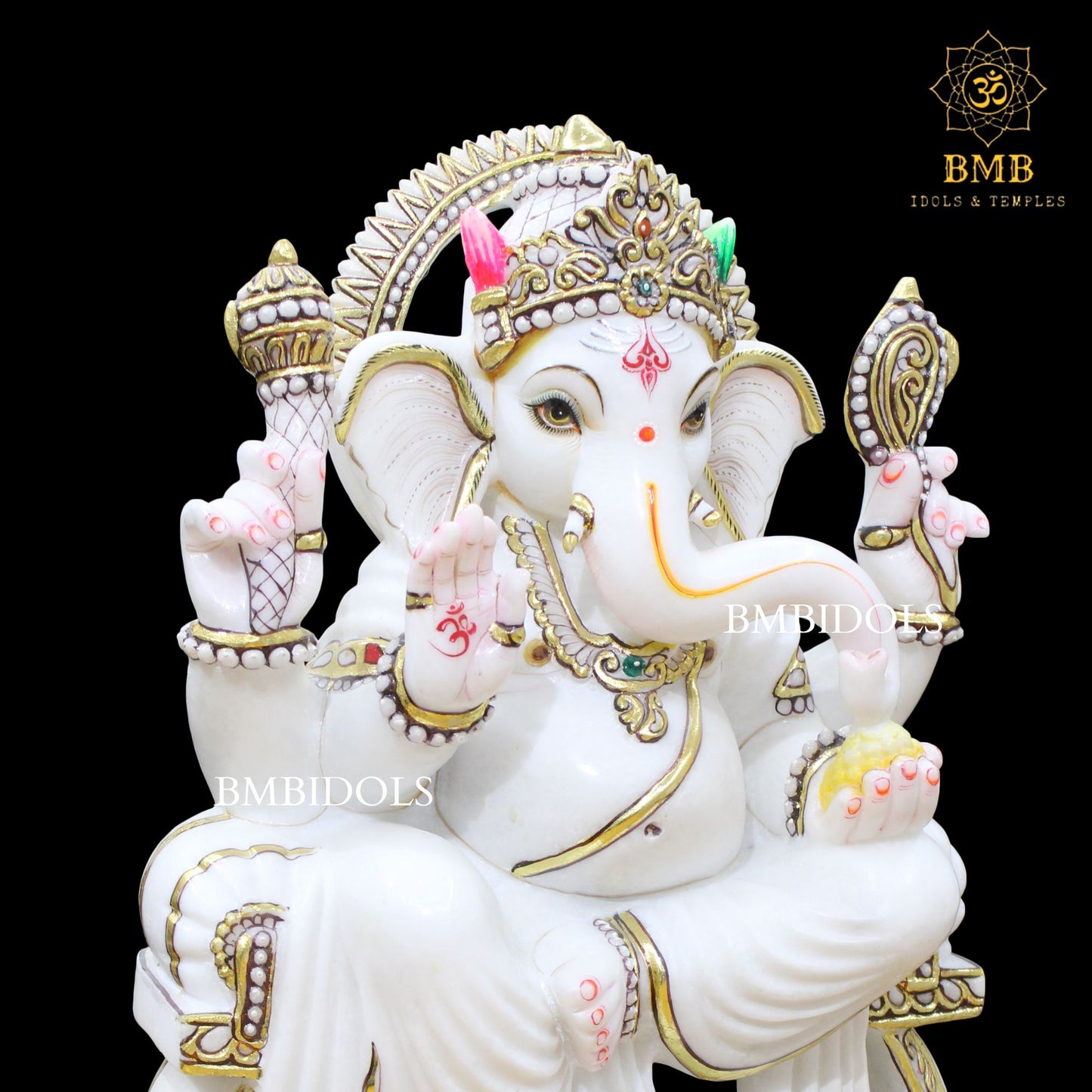 White Marble Ganesh Statue in 18inches for Home or Temples