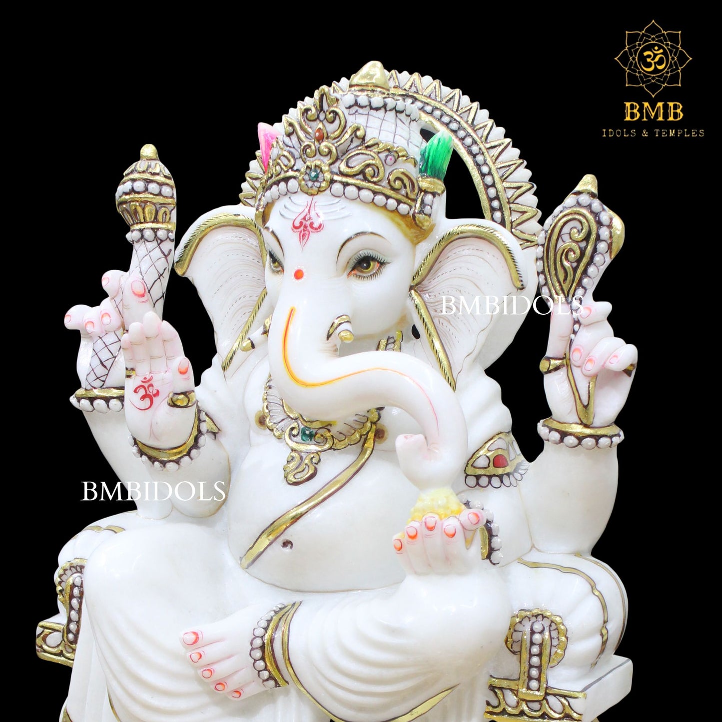 White Marble Ganesh Statue in 18inches for Home or Temples