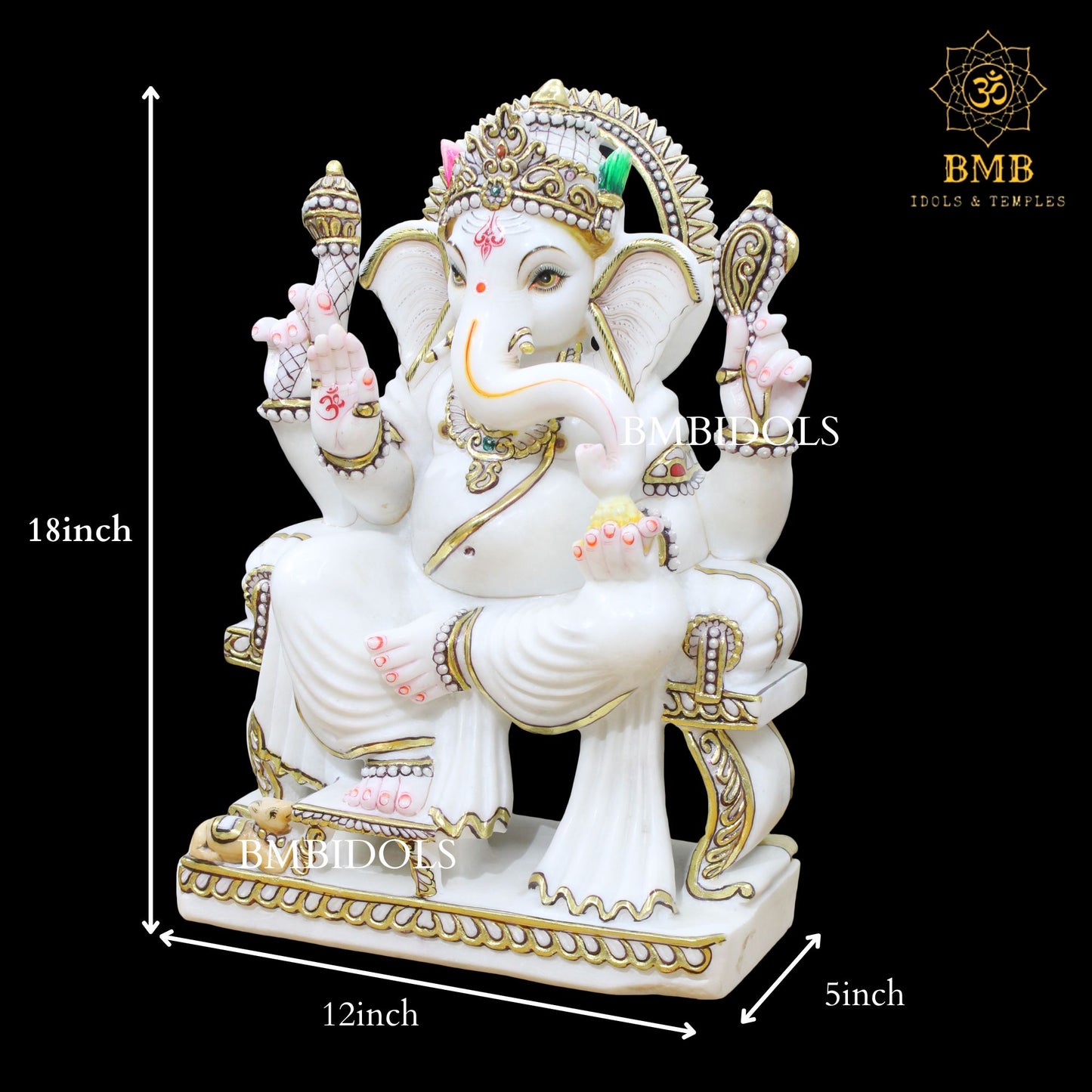 White Marble Ganesh Statue in 18inches for Home or Temples