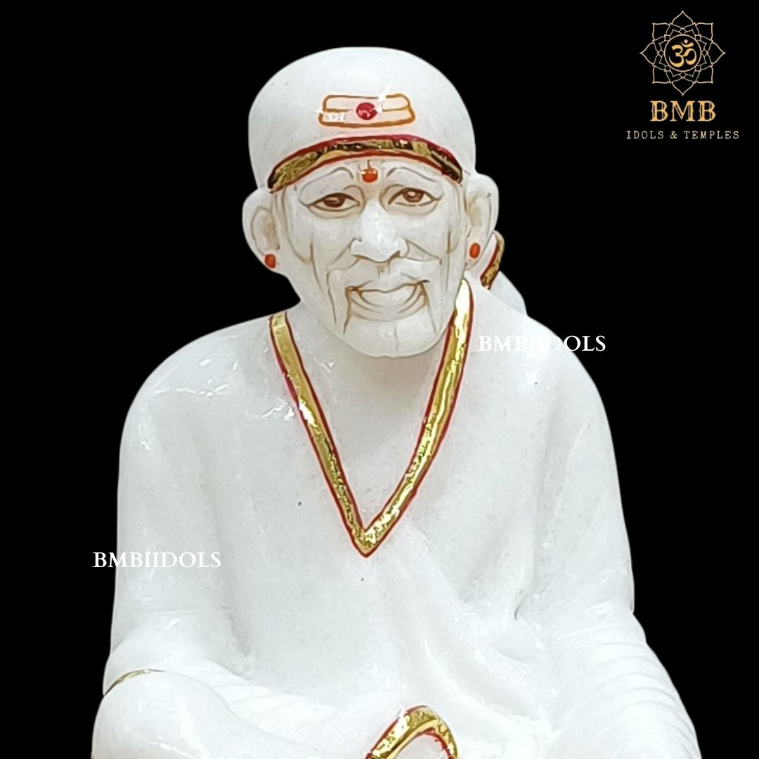 Gold Plated Marble Sai Baba Idol for Home and Temples in 9inches