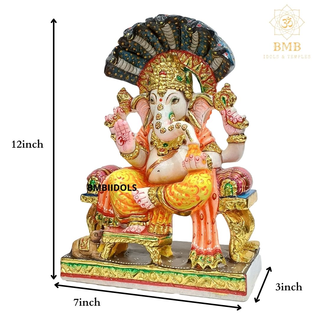 Painted Marble Ganesh Statue for Home and Temples in 12inches