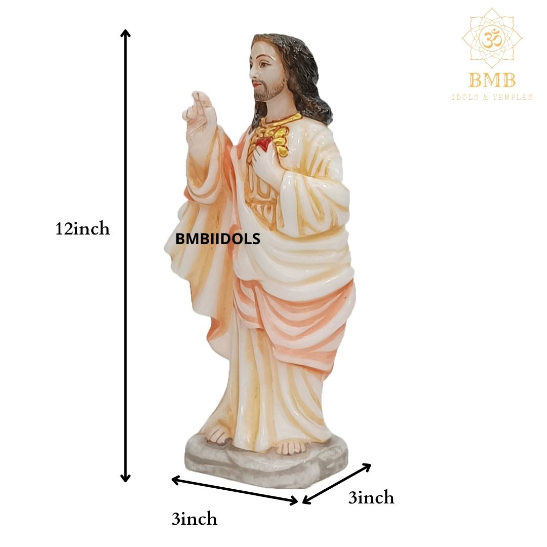 Marble Jesus Christ Statue in Pure White Natural Marble in 12inches