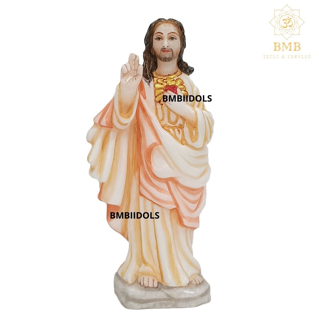 Marble Jesus Christ Statue in Pure White Natural Marble in 12inches