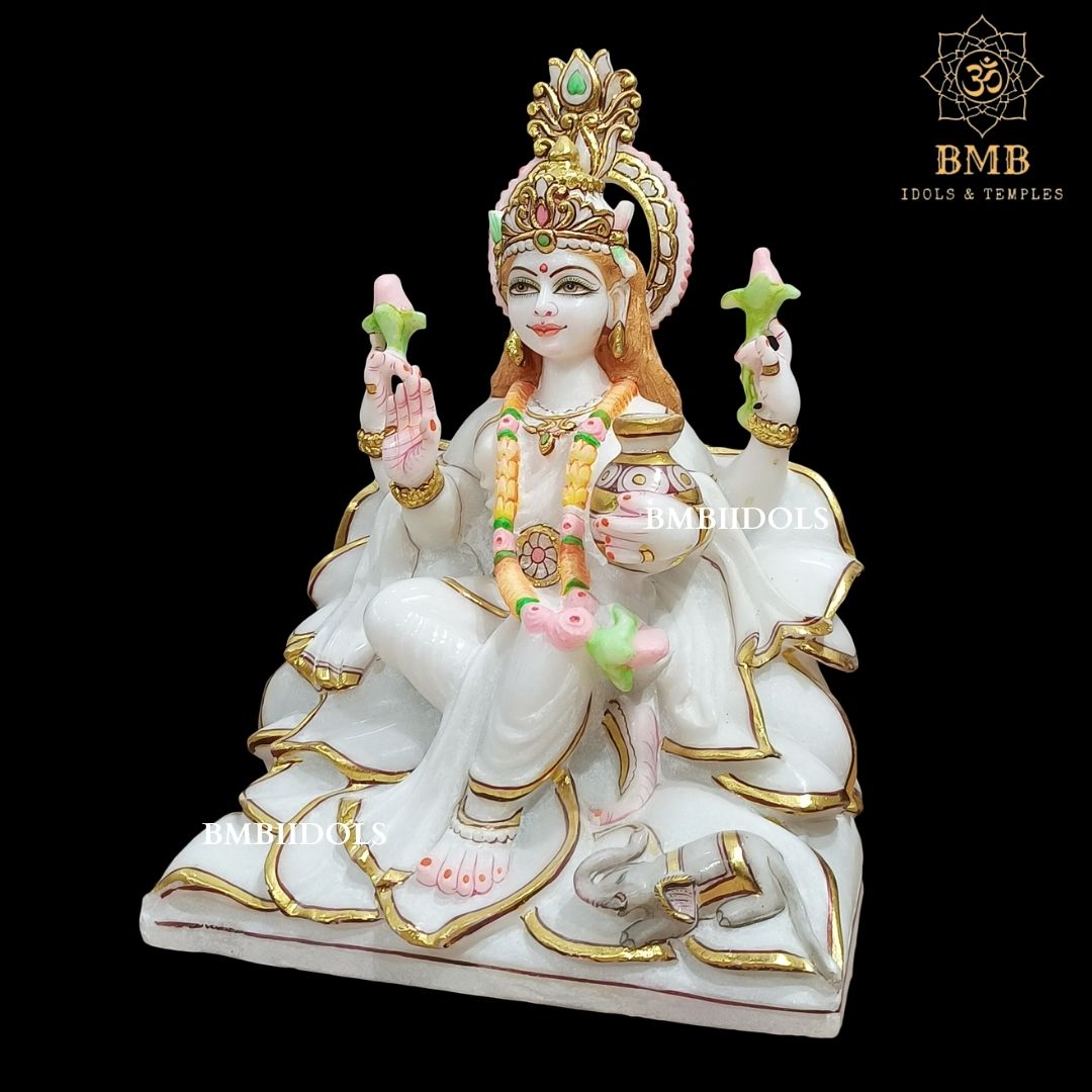 Marble Lakshmi Mata Murti made in Makrana Marble in 15inches for Home and Temples
