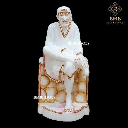 Small Marble Shridi Sai Baba Murti made in Natural white Makrana Marble in 7inch