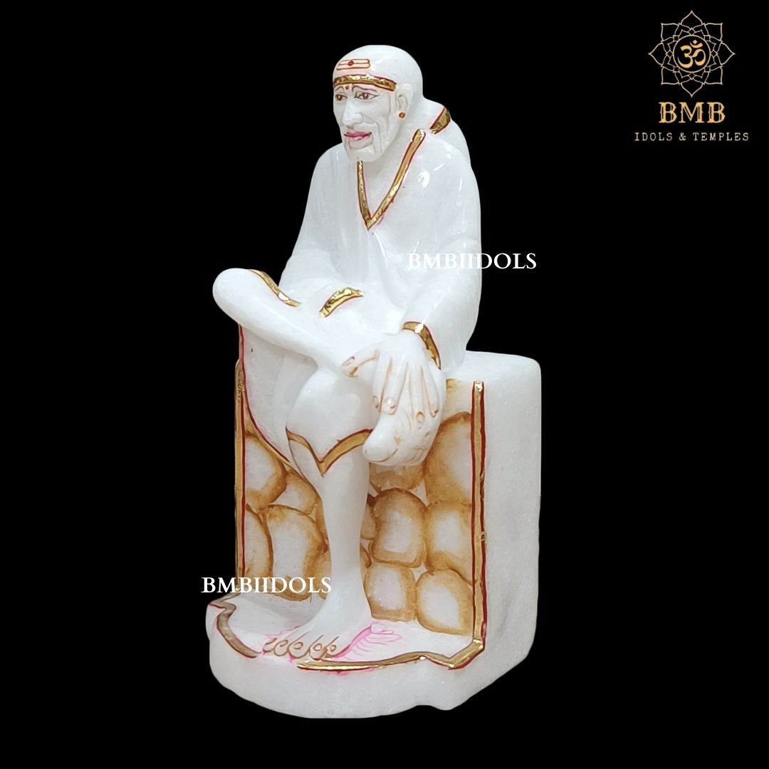 Small Marble Shridi Sai Baba Murti made in Natural white Makrana Marble in 7inch