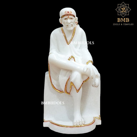 Gold Plated Marble Sai Baba Idol for Home and Temples in 9inches
