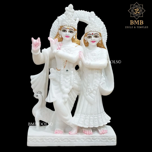 White Marble Radha Krishna Murti made in Makrana Marble in 12inches