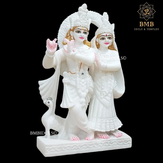 White Marble Radha Krishna Murti made in Makrana Marble in 12inches