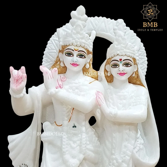 White Marble Radha Krishna Murti made in Makrana Marble in 12inches