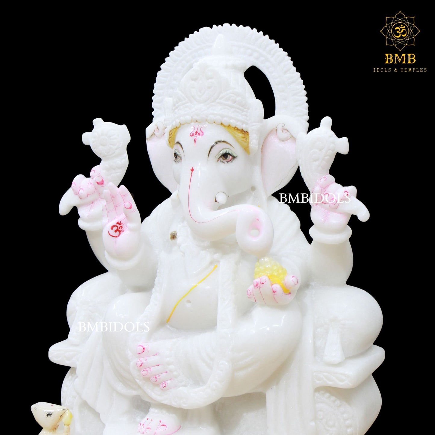 White Marble Ganpati Murti with Double Jewellery in 15inches