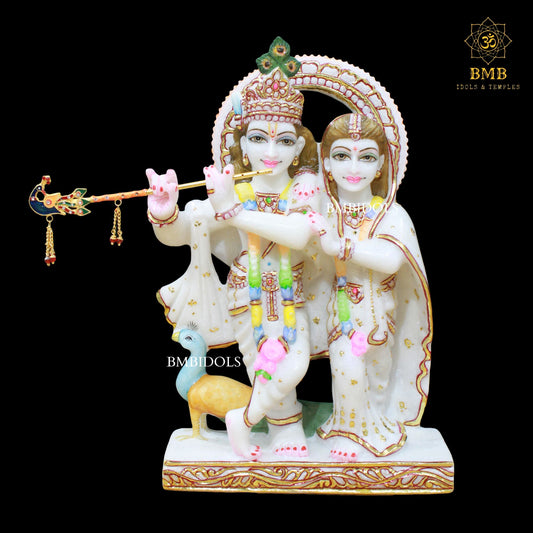 Jugal Radha Krishna Marble murti with Peacock for Homes and Temples