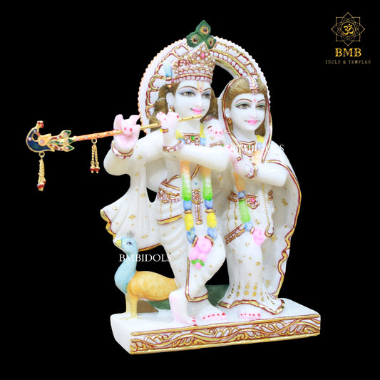 Jugal Radha Krishna Marble murti with Peacock for Homes and Temples