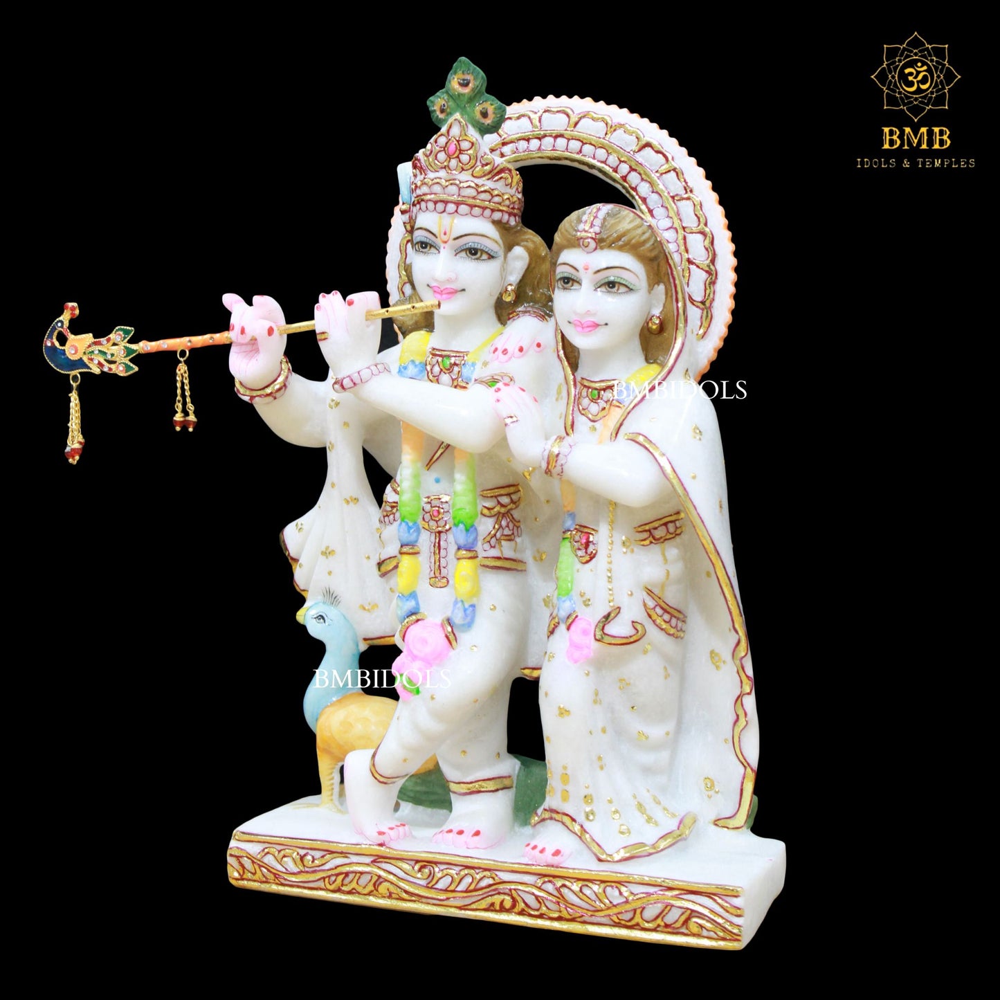 Jugal Radha Krishna Marble murti with Peacock for Homes and Temples