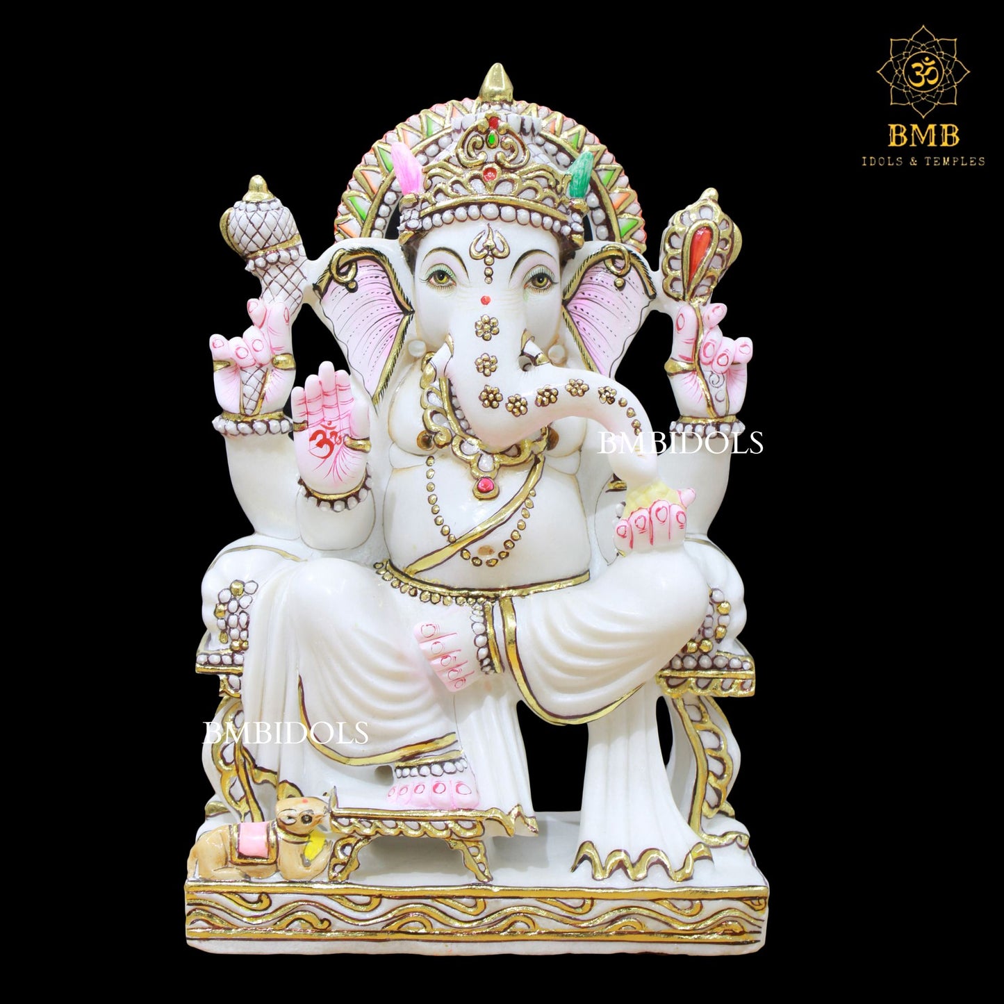 White Marble Ganesh Murti with Four Hands in 15inches