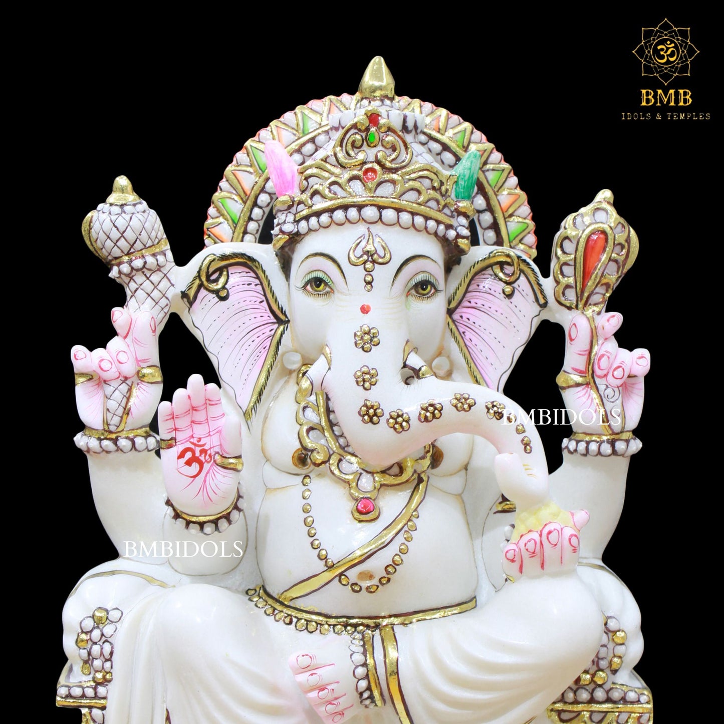 White Marble Ganesh Murti with Four Hands in 15inches