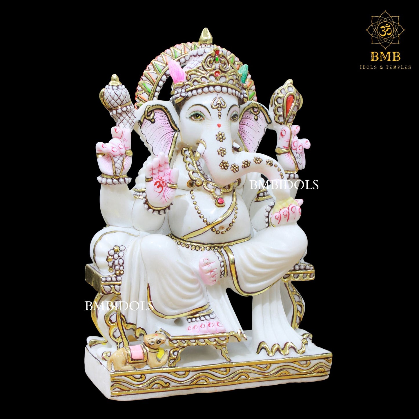 White Marble Ganesh Murti with Four Hands in 15inches