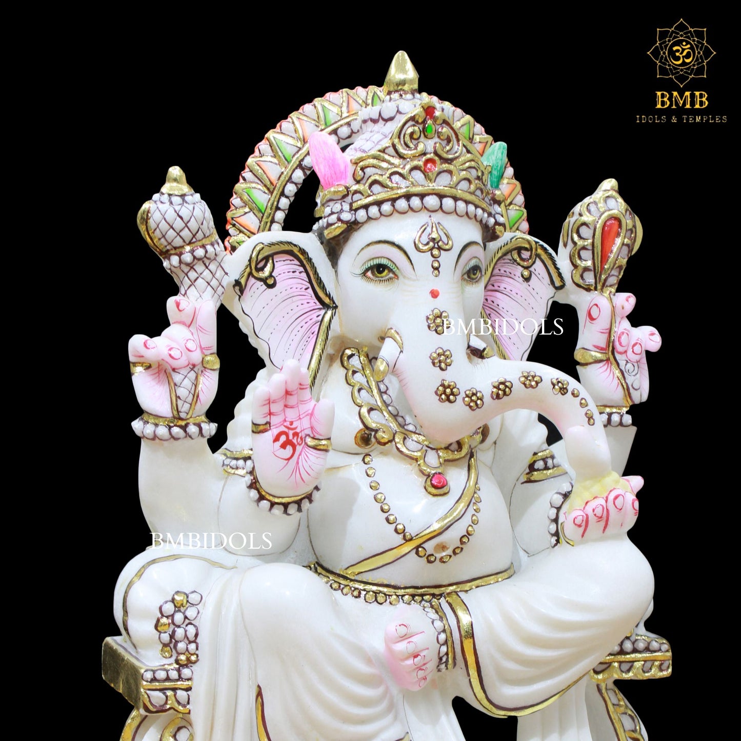 White Marble Ganesh Murti with Four Hands in 15inches