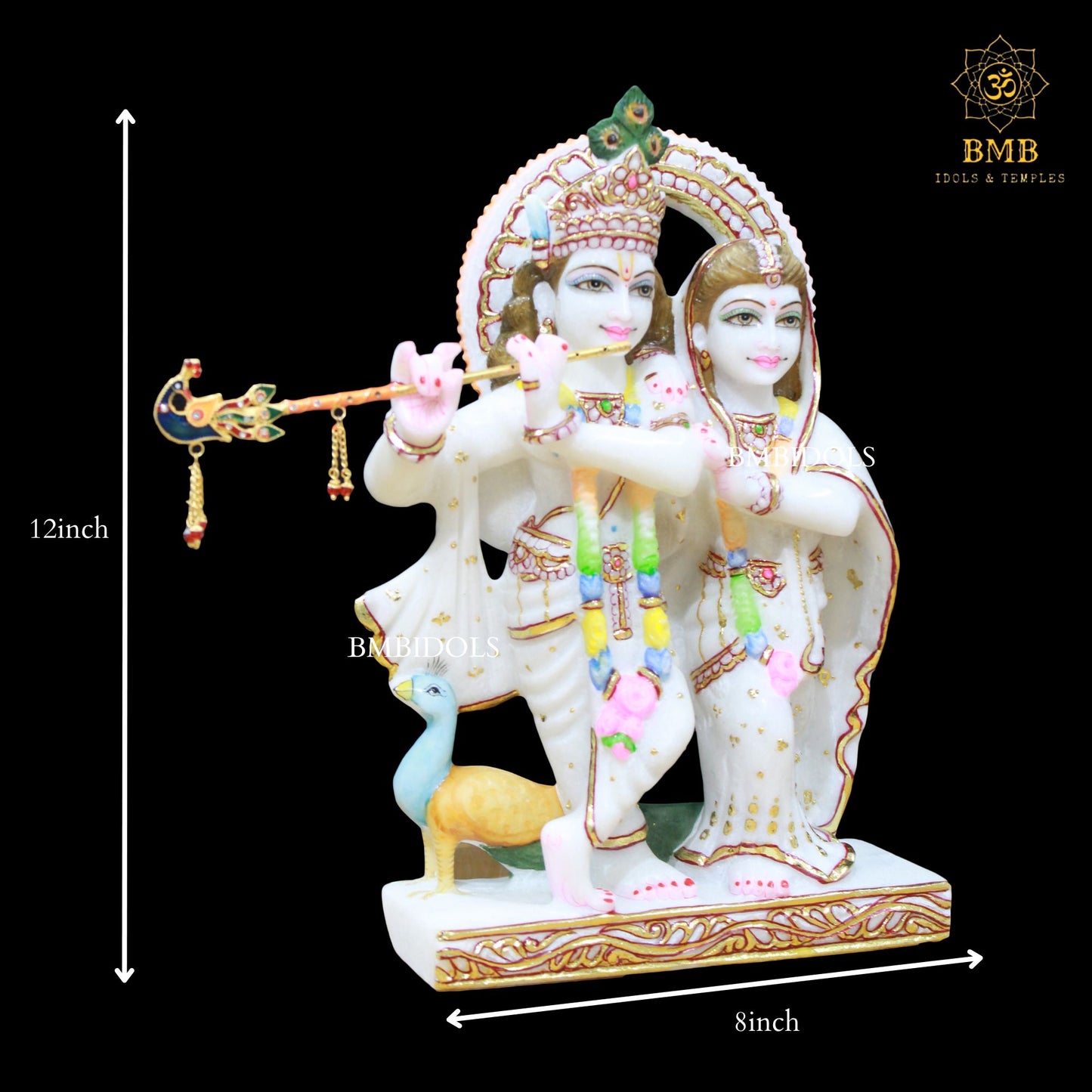 Jugal Radha Krishna Marble murti with Peacock for Homes and Temples