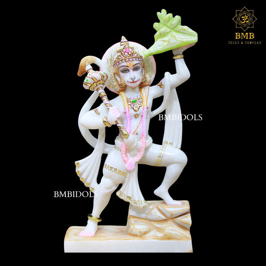 Marble Veer Hanuman Statue carrying Gada in Hand in 12inch