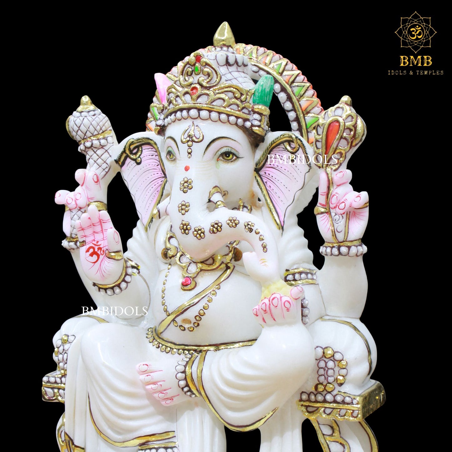 White Marble Ganesh Murti with Four Hands in 15inches