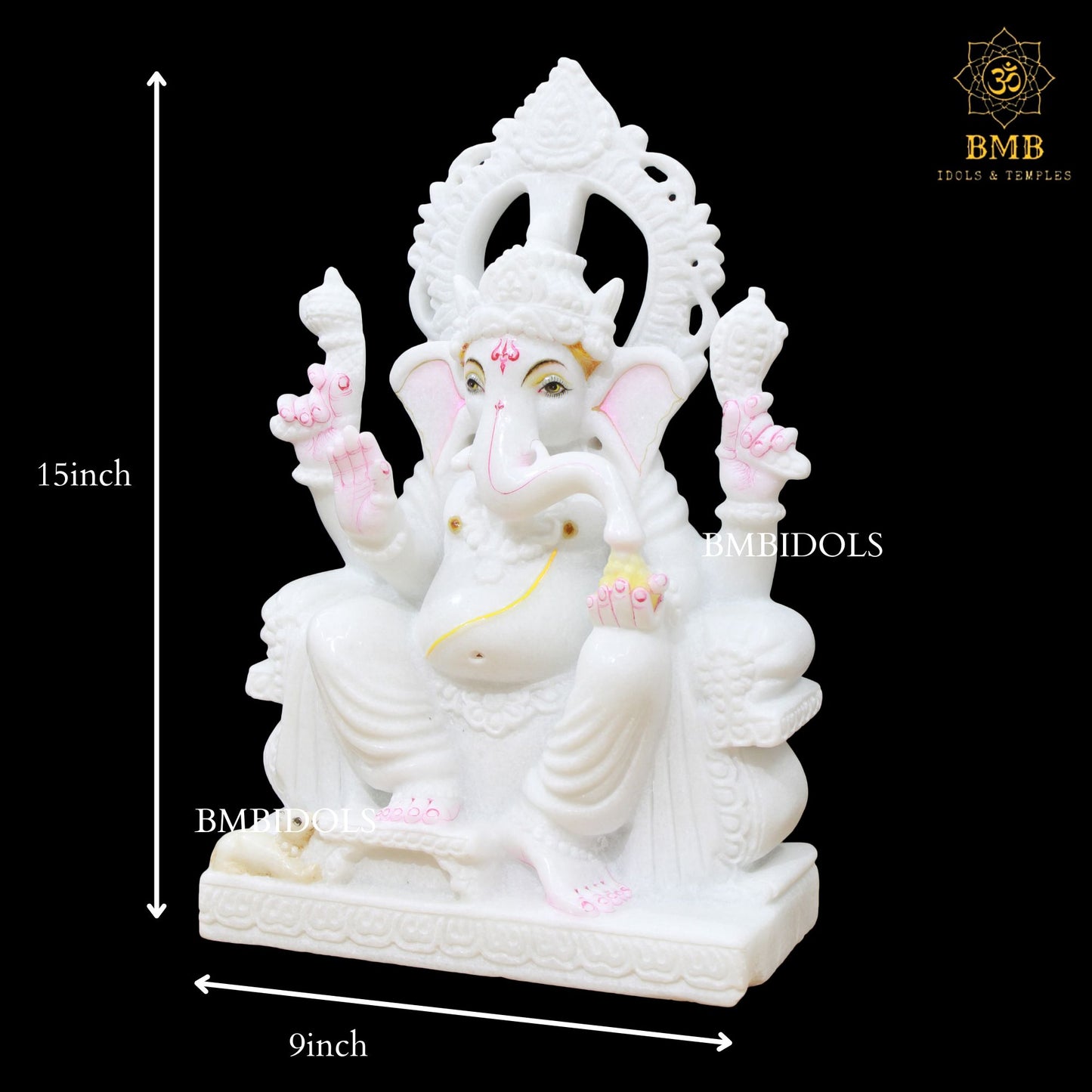 White Double Kiran Marble Ganesh Statue in 15inch with Four Hands