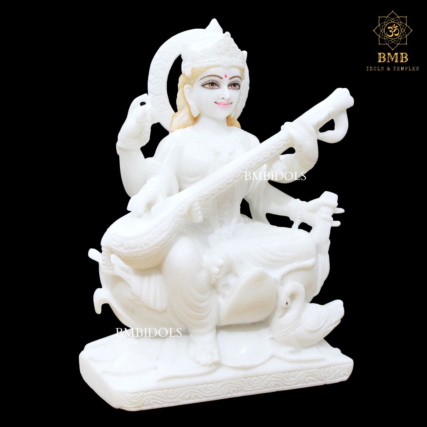 Marble Saraswati Maa Murti in 15inches for Homes and Temples