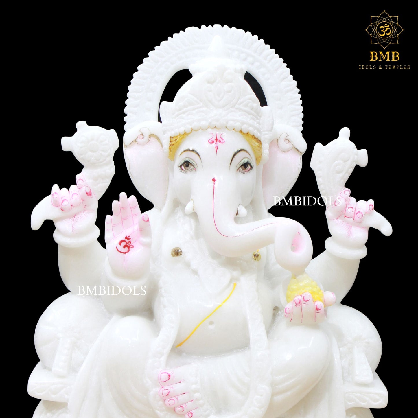 White Marble Ganpati Murti with Double Jewellery in 15inches