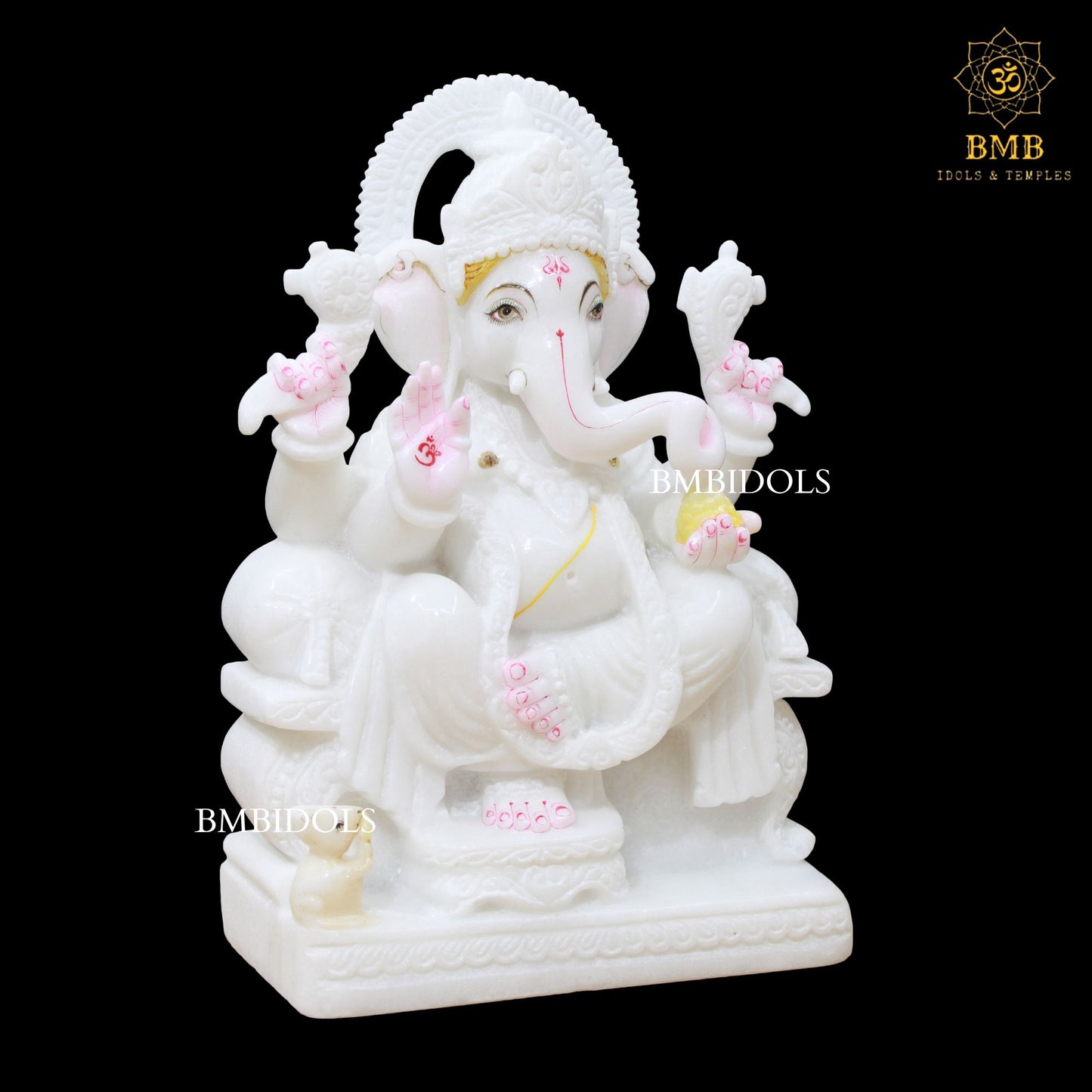 White Marble Ganpati Murti with Double Jewellery in 15inches