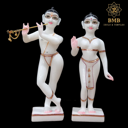 Marble Iskcon Radha Krishna Statue in 12inches in Iskcon Style