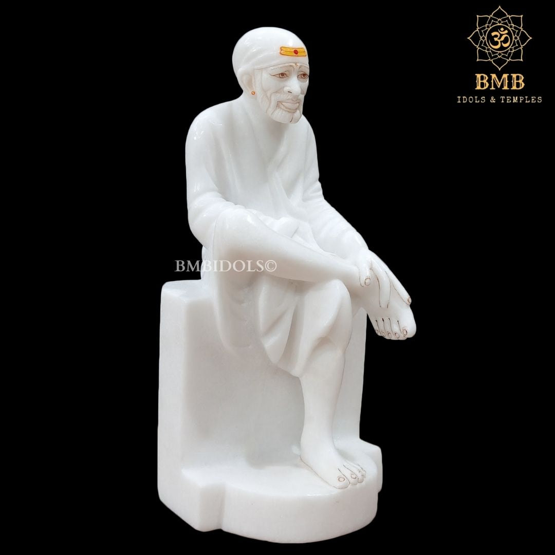 White Marble Shridi Sai Baba Statue sitting on the Singhasan