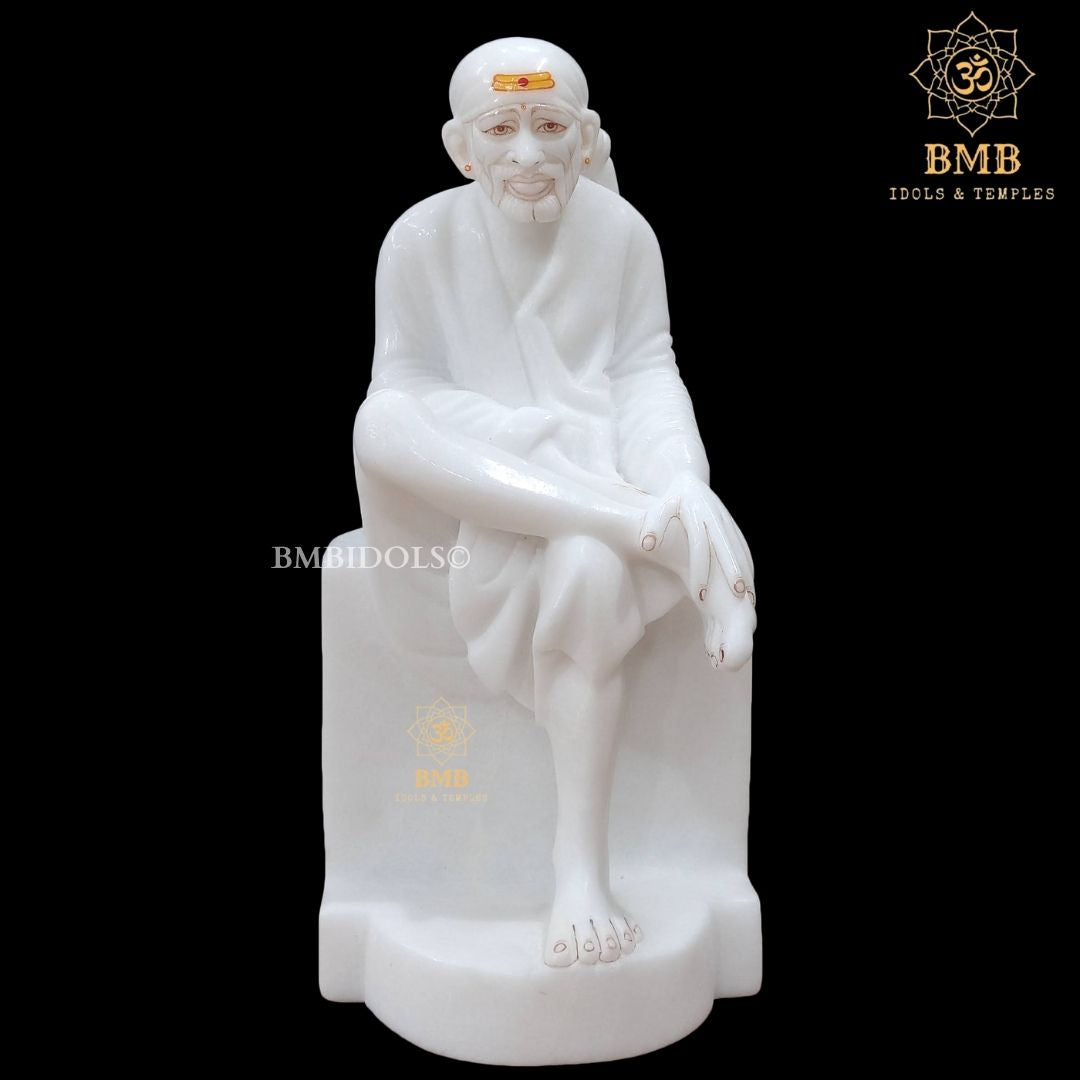 White Marble Shridi Sai Baba Statue sitting on the Singhasan
