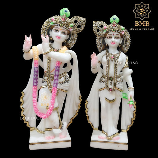 Double Feather Marble Radha Krishna Murti in Standing Posture