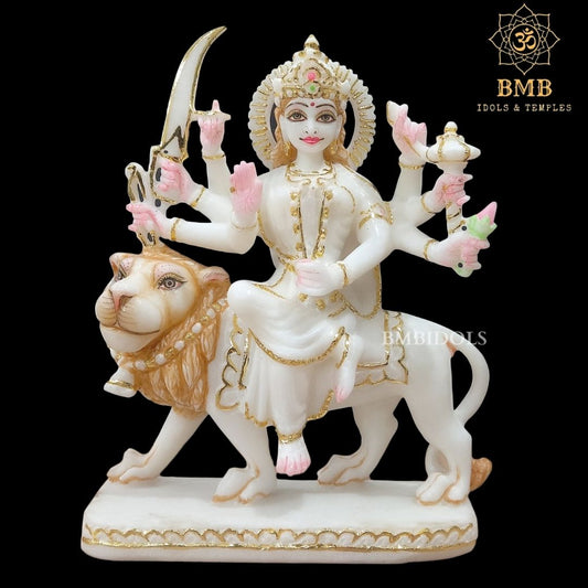 Marble Durga Mata Murti with Goldwork Done in the Durga Statue