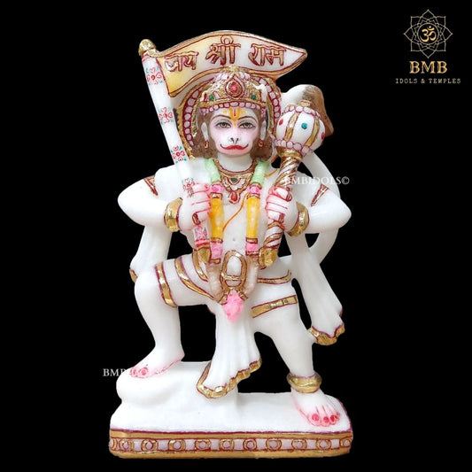 Preorder Marble Hanuman Statue carrying Flag in Hand of Jai Shri Ram