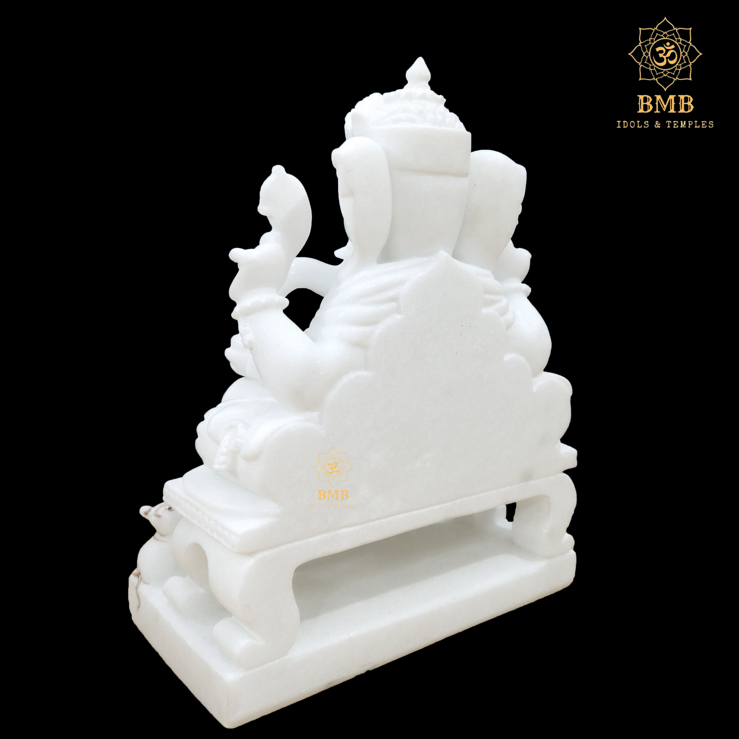 Preorder Makrana Marble Ganesha Statue sitting on the Chowki with four Hands