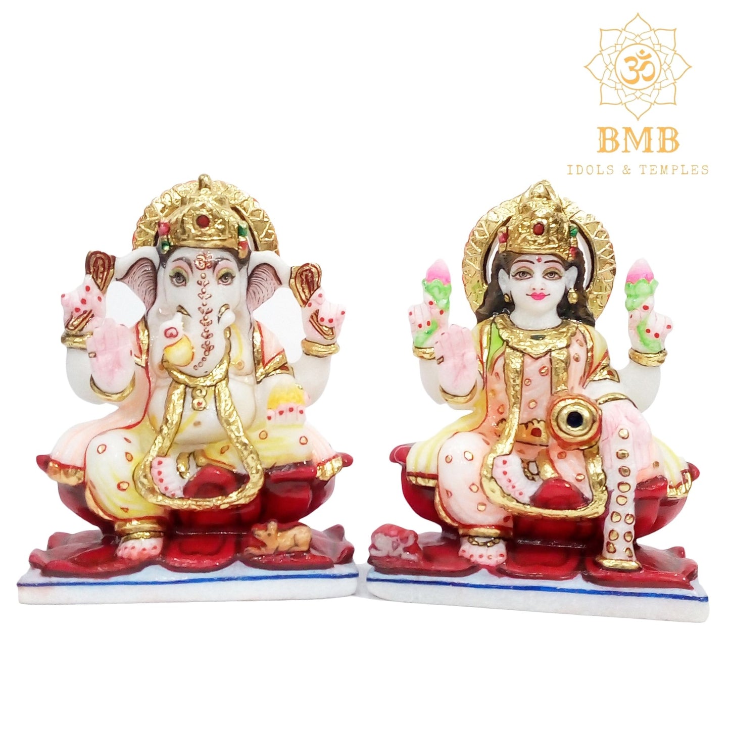 Marble Ganesh Lakshmi Statue made in Marble in 6inches for Home