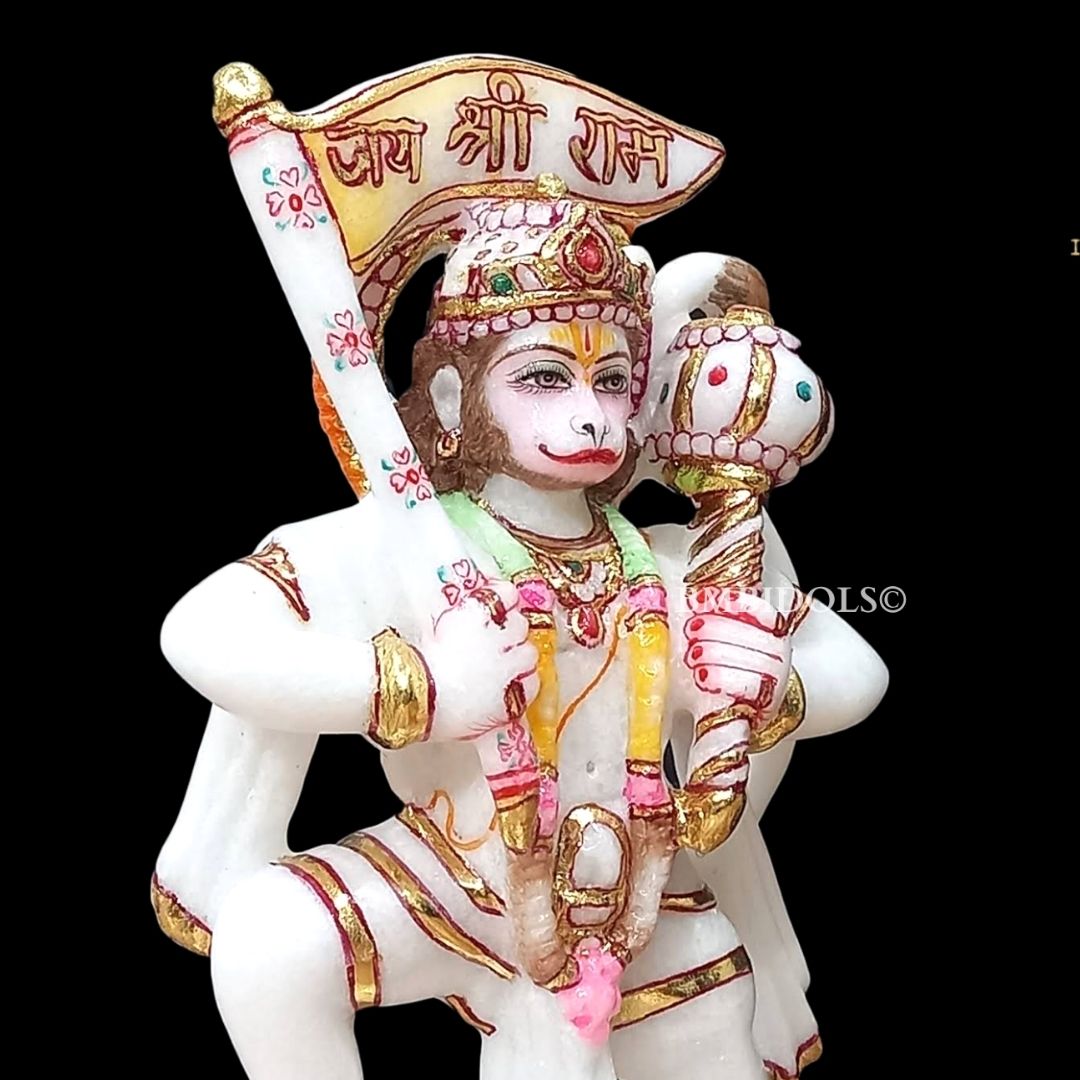Preorder Marble Hanuman Statue carrying Flag in Hand of Jai Shri Ram