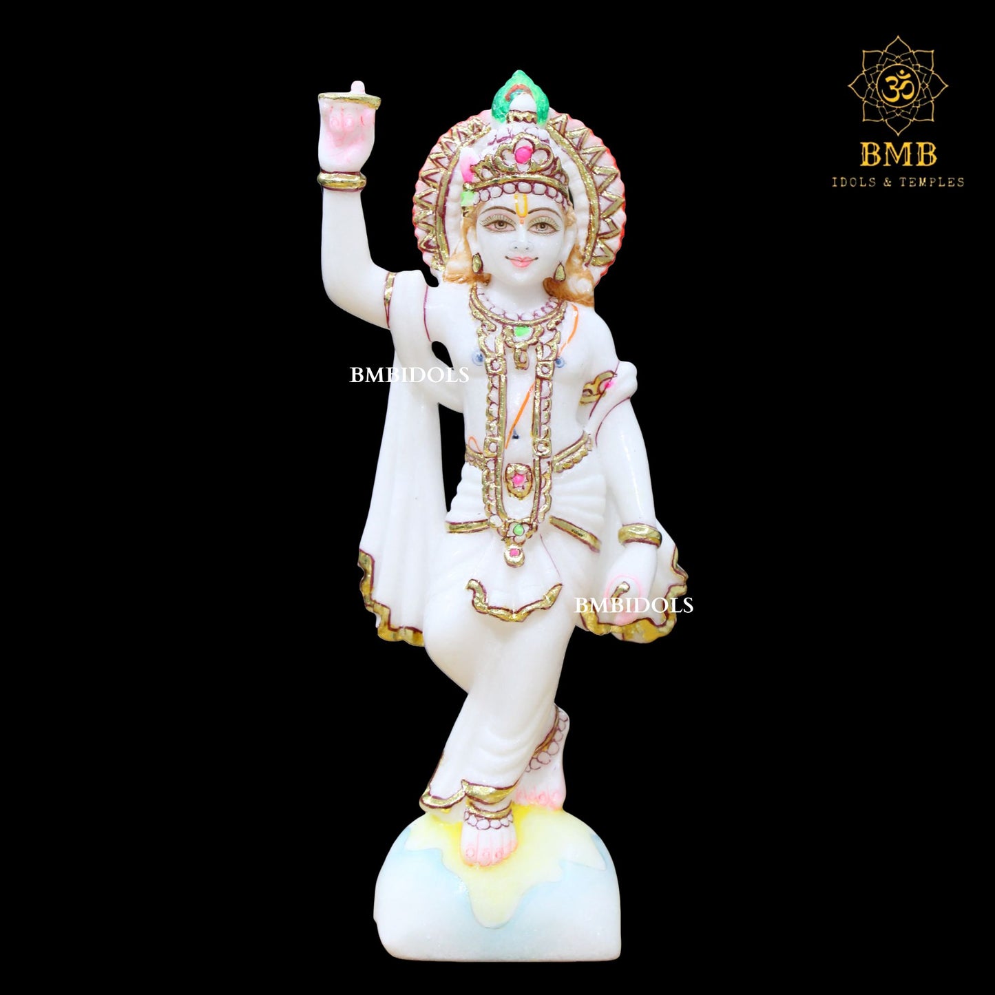 Marble Chakradhari Krishna Statue in 12inches for Homes & Temples