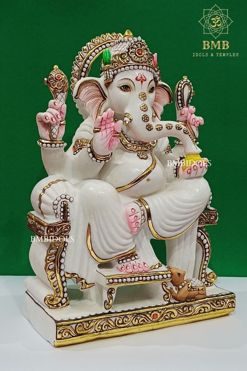 Marble Ganesh Statue made in Makrana Marble in 18inches