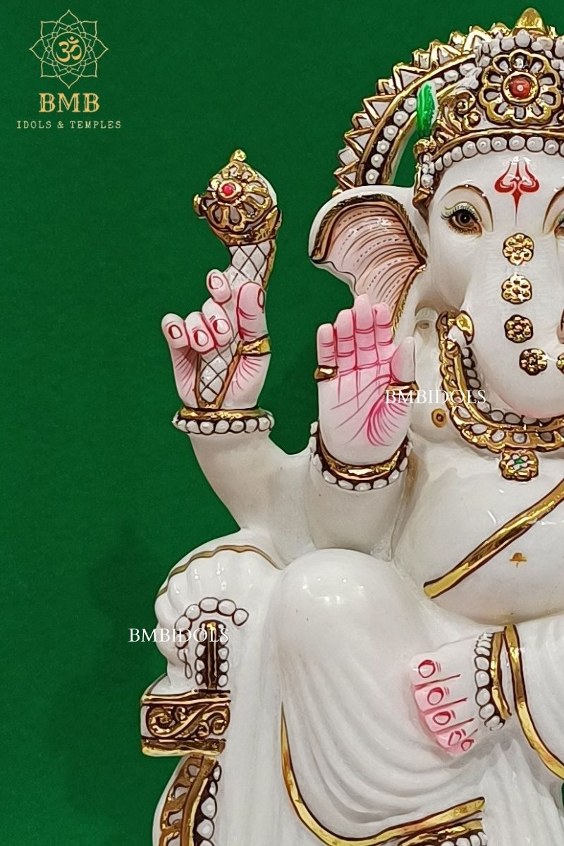 Marble Ganesh Statue made in Makrana Marble in 18inches