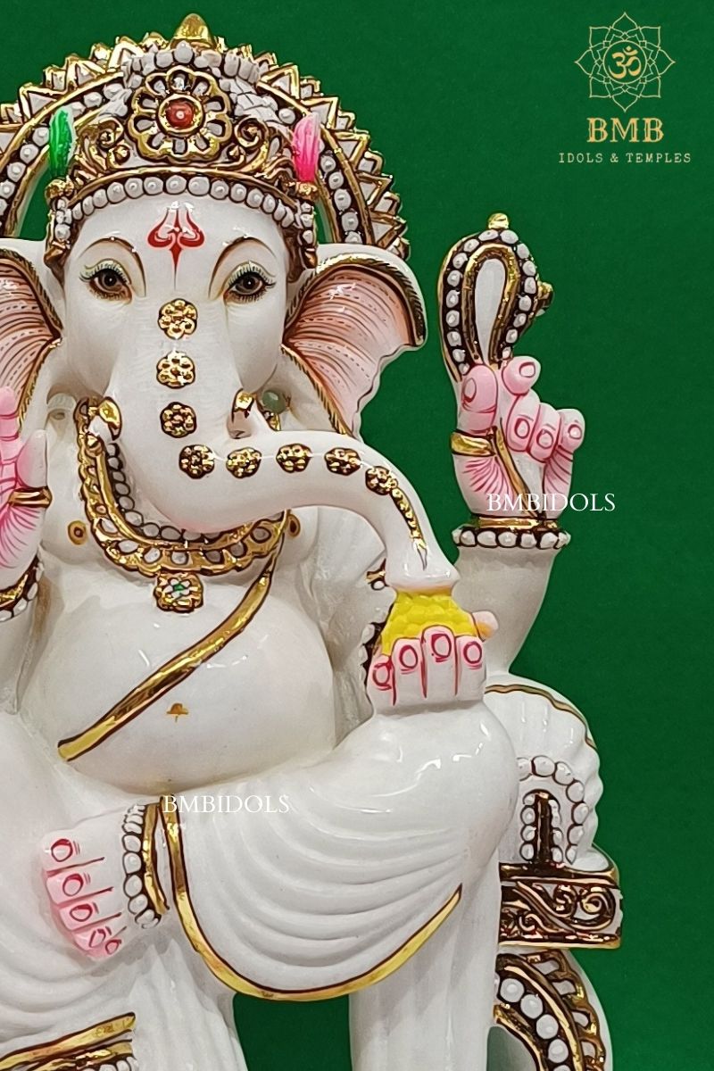 Marble Ganesh Statue made in Makrana Marble in 18inches