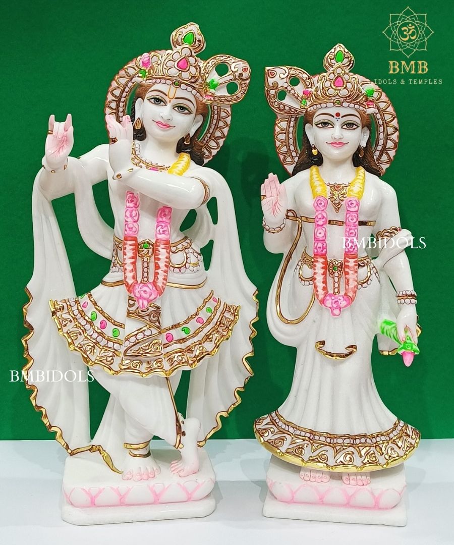 Double Feather Marble Radha Krishna Statue made in Makrana Marble in 18inches