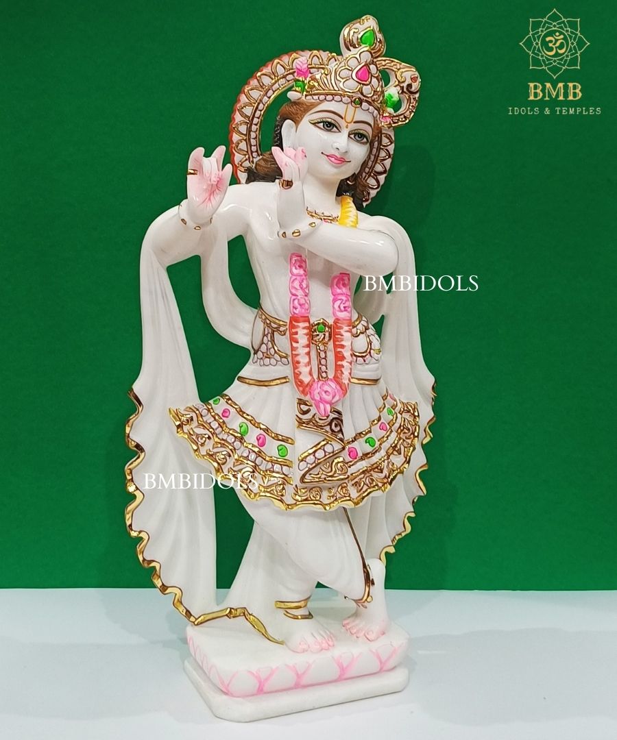 Double Feather Marble Radha Krishna Statue made in Makrana Marble in 18inches