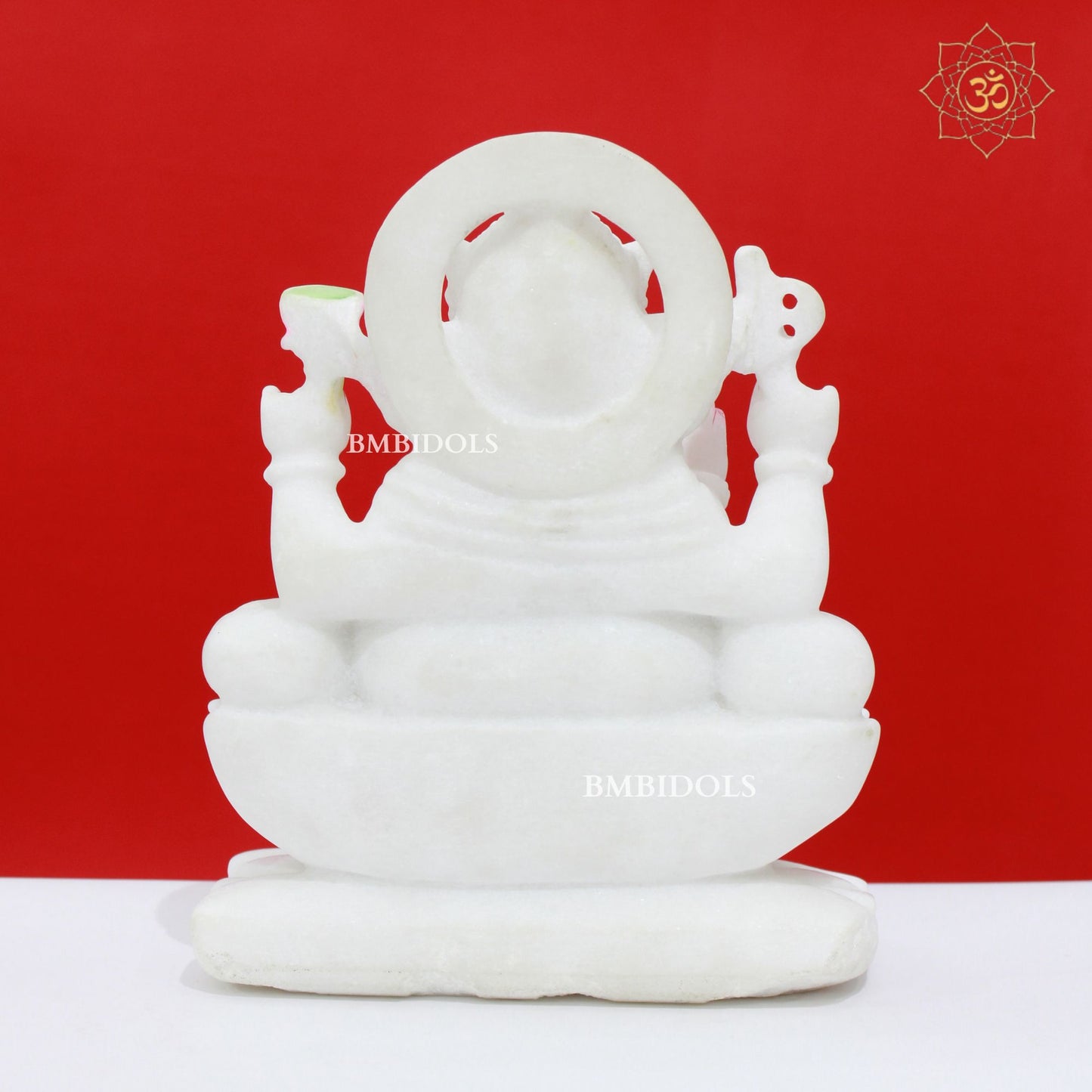White Marble Ganesh Statue sitting on Lotus in 9inches
