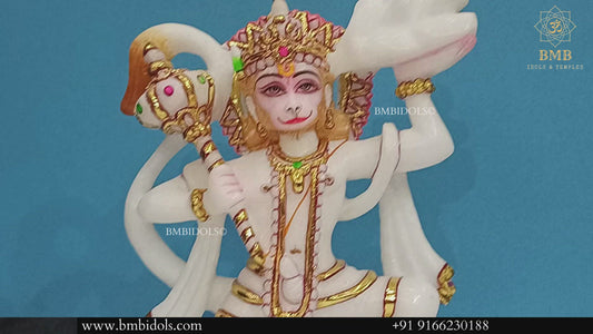 Marble Veer Hanuman Statue made in 7inches for Home and Temples